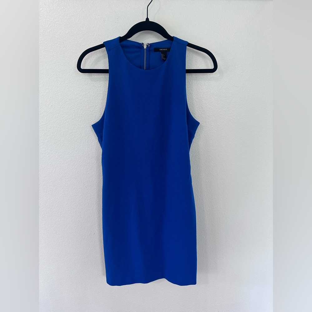 Forever 21 Royal Blue Sheath Dress Size Large Sleeveless Cutout Back Zip Bodycon